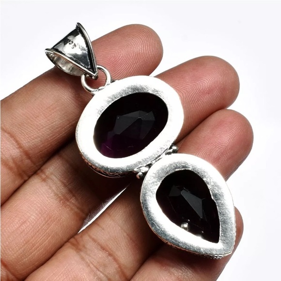 Antique Amethyst Pendant Necklace, Sterling Silver, Charm Gemstone, State… - Picture 3 of 5